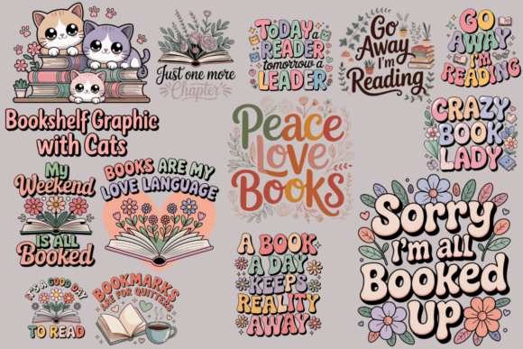 240+ Books Quotes Bundle Png, Book Readi