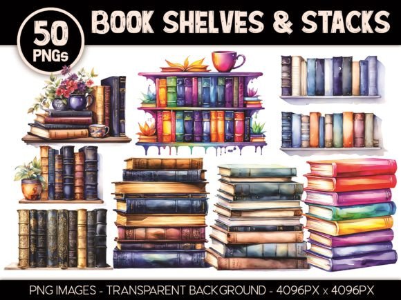 50 Book Shelves & Stacks Clip Art: A Library of Design