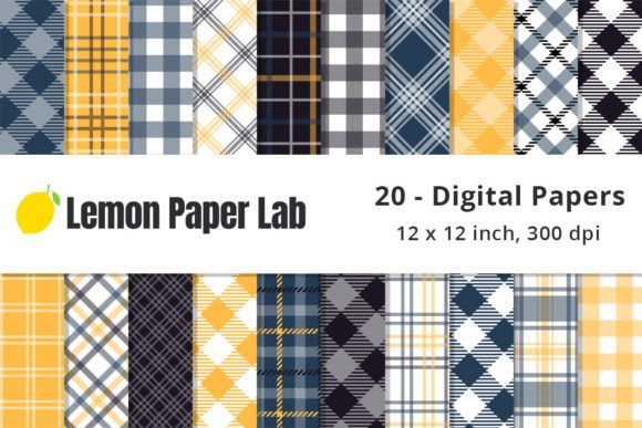 Blue and Yellow Plaid Digital Paper: A Fall Design Staple