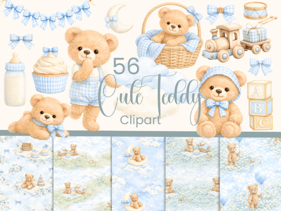 Blue Gingham Watercolor Teddy Bear Clipart: A Nursery Designer's Dream