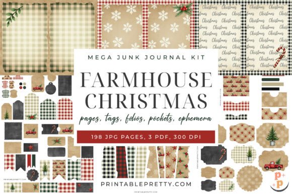 Farmhouse Christmas Junk Journal Kit: Your 198-Page Creative Solution