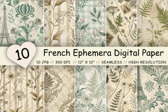 French Ephemera Digital Paper Pack: A Vintage Touch for Modern Crafts