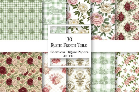 Rustic French Toile Digital Paper Pack: Timeless Elegance for Modern Projects