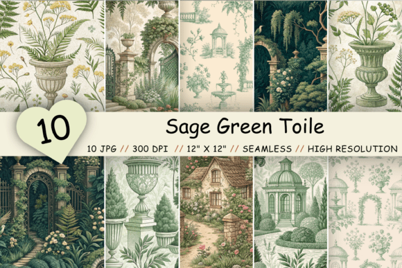 Sage Green Toile Digital Paper Pack: Your Go-To for Timeless Floral Designs