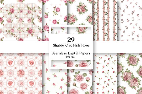 Shabby Chic Pink Rose Digital Paper: Vintage Elegance for Modern Design