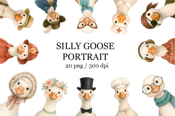 Silly Goose Portrait Clipart Bundle: Whimsy for Your Designs