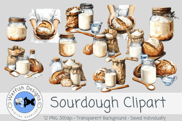 Sourdough PNG Watercolor Clipart: Add Artisan Warmth