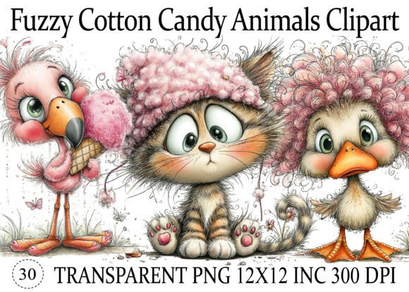 Sweeten Your Designs with Fuzzy Cotton Candy Animals PNG Clipart